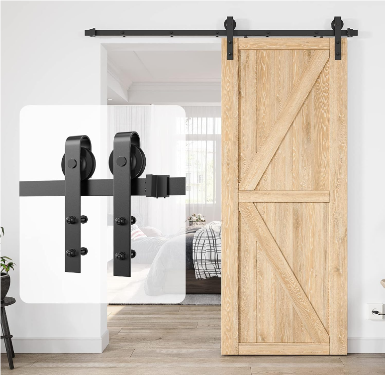 12FT Wood Double Sliding Barn Door Hardware with Smooth Steel Track - Black