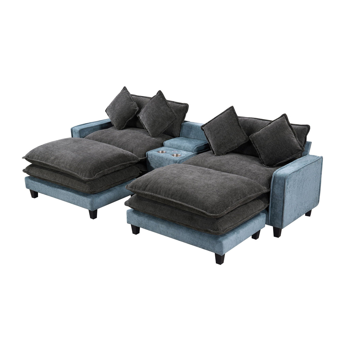 Sectional Sofa With Storage and Removable Ottomans - Gray / Light Blue