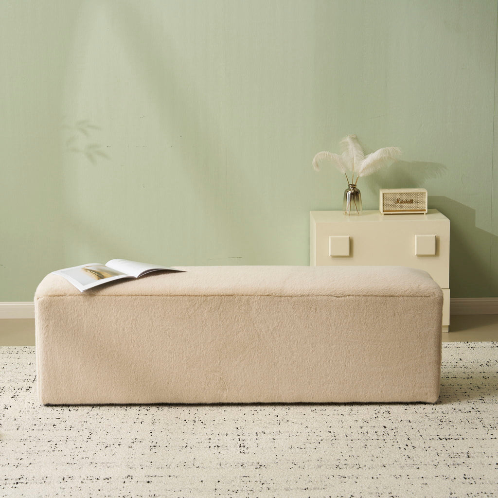 Long Plush Ottoman with Ergonomic Seat Height - Almond