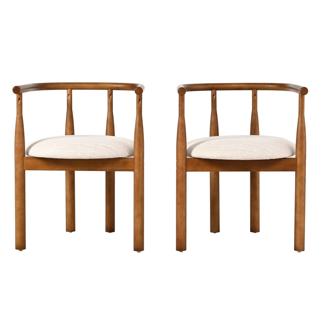 Modern Dining Chair Set of 2 with Solid Wood Legs - Beige