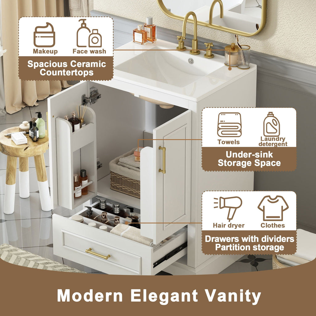 Bathroom Vanity with Sink and Soft Close Doors - White, Black, Green, or Gray