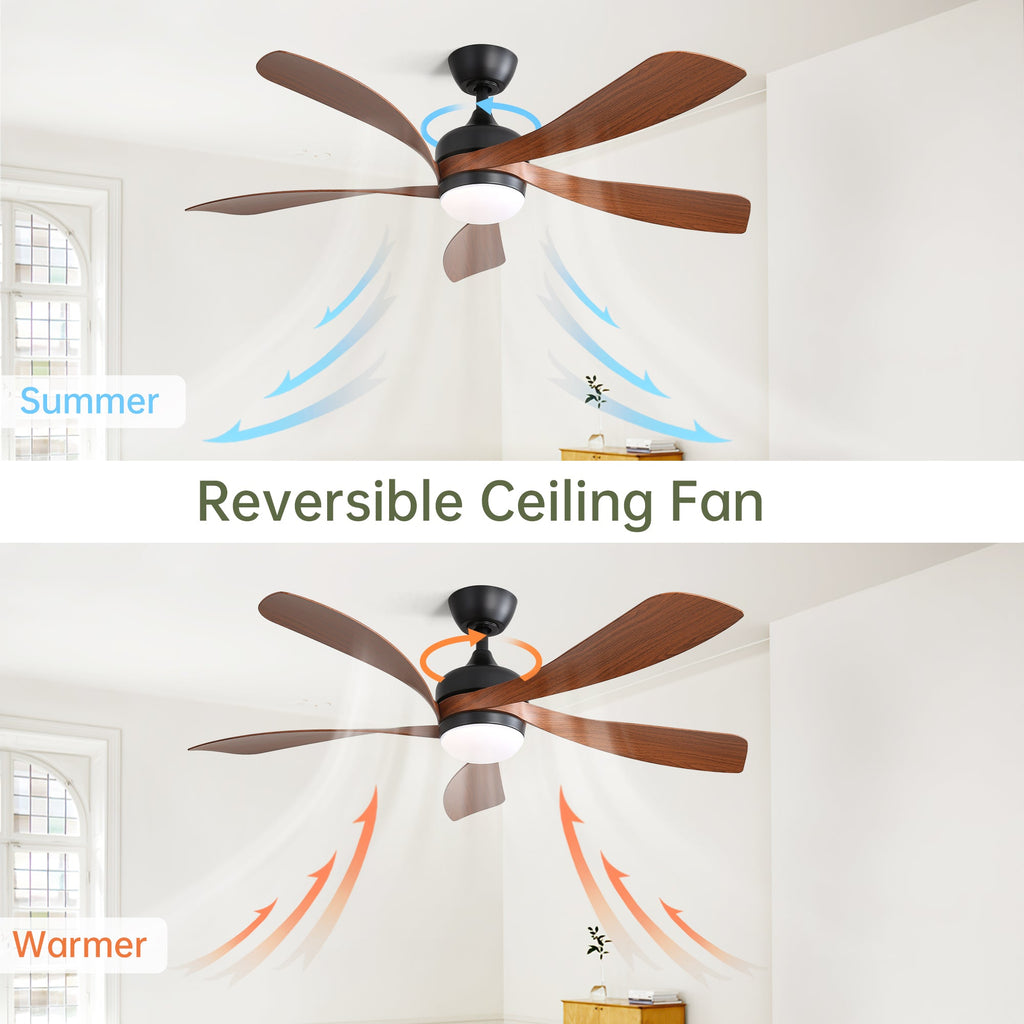 52 Inch Indoor Ceiling Fan with Dimmable LED Light and Remote - Black