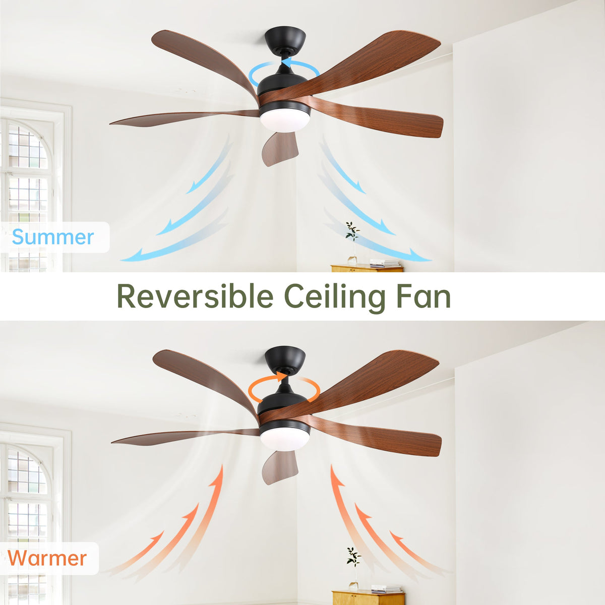 52 Inch Indoor Ceiling Fan with Dimmable LED Light and Remote - Black