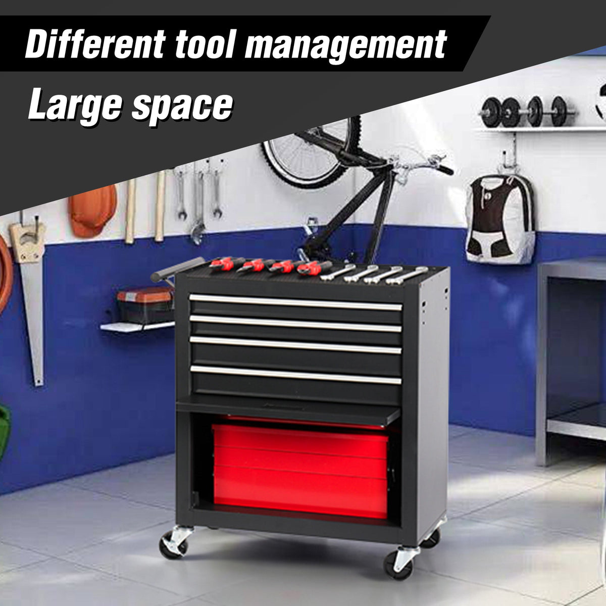 4-Drawer Rolling Tool Chest Cabinet with Wheels - Black