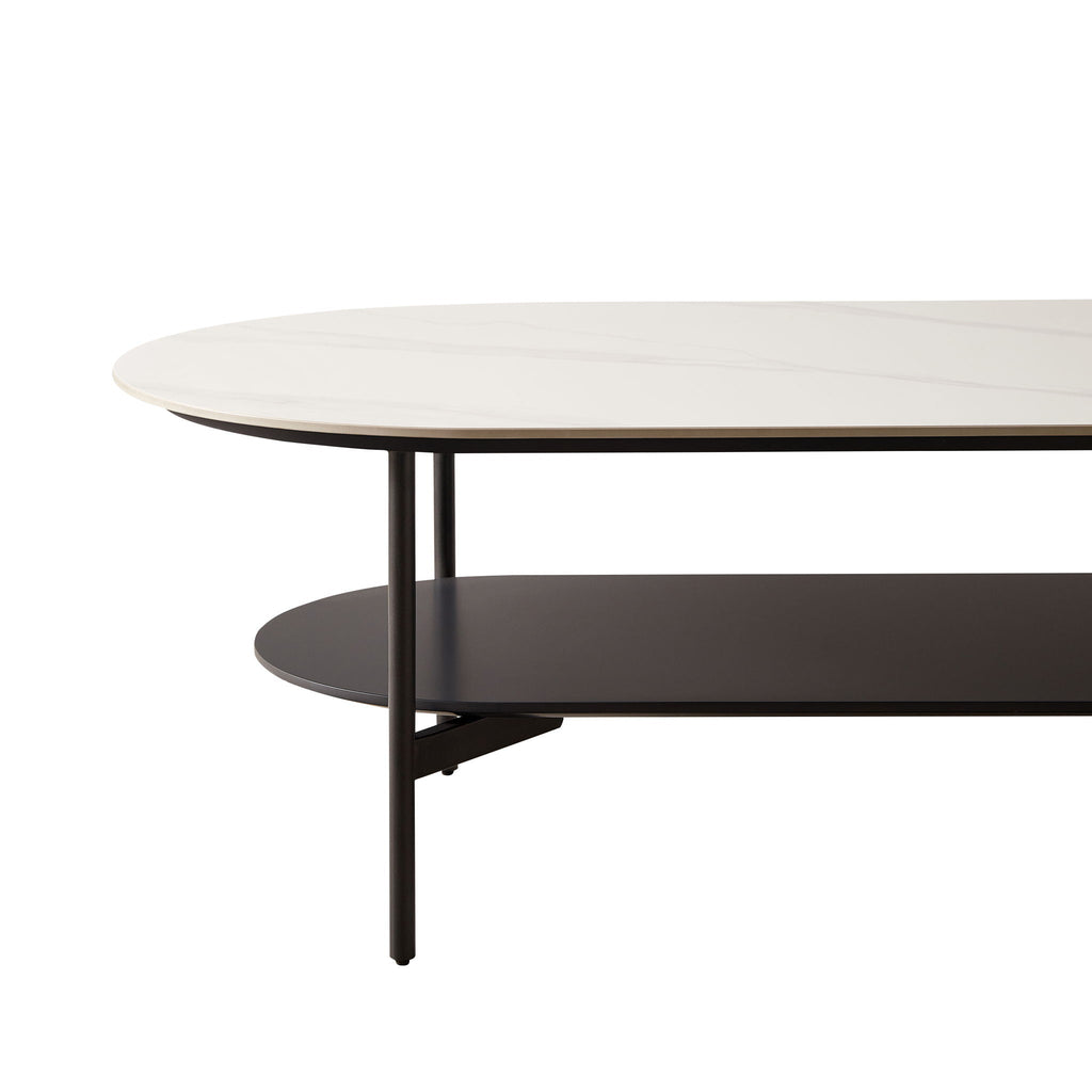 Contemporary Coffee Table with Sintered Stone Surface and Double Layer - White / Gray