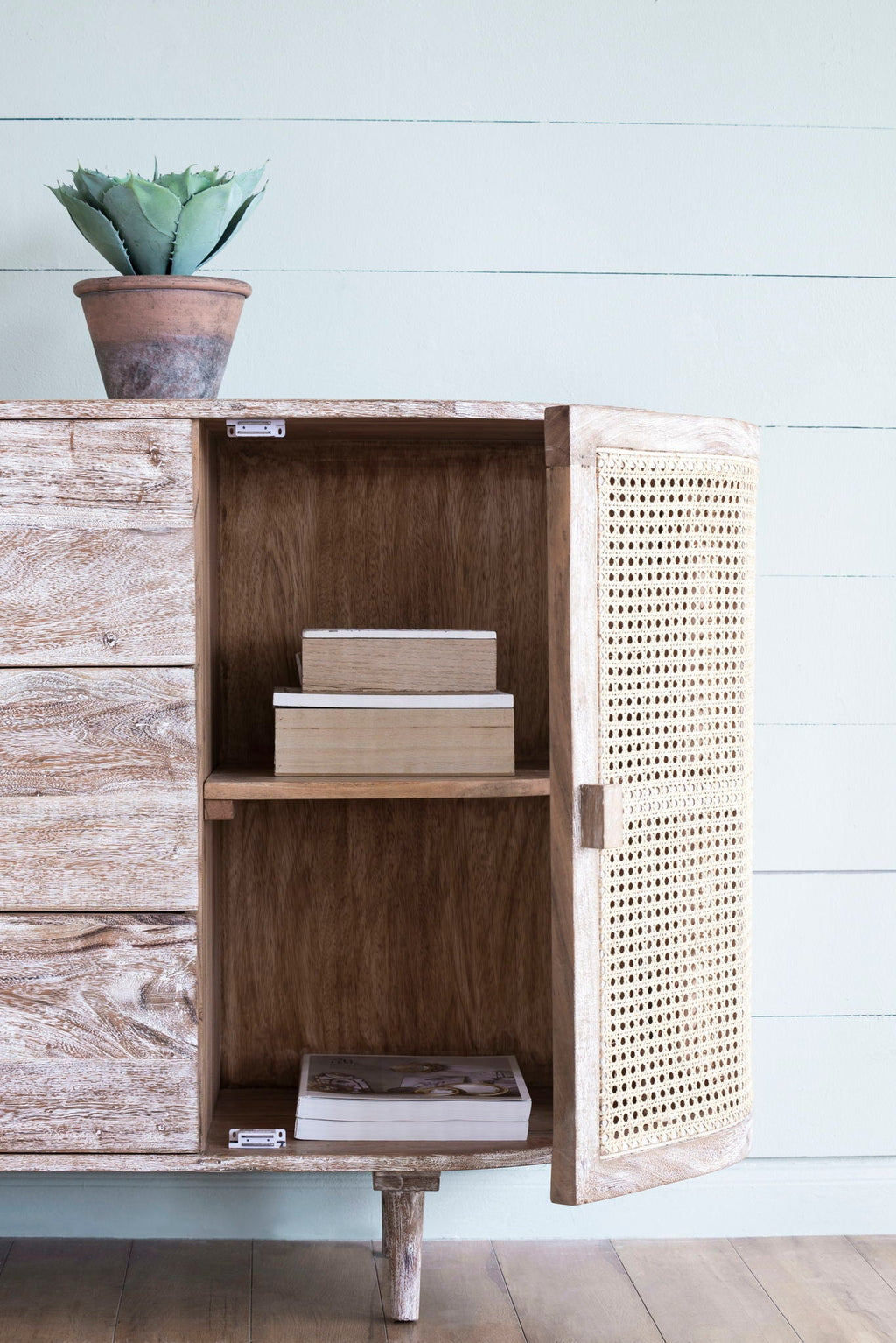 TV Console with Cane Doors and Ample Storage - Multicolor