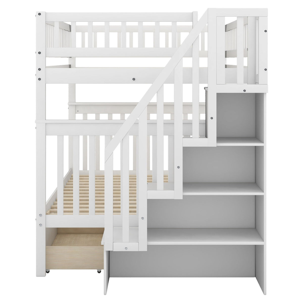 Bunk Bed with Staircase and Storage Options - Dark Gray or White