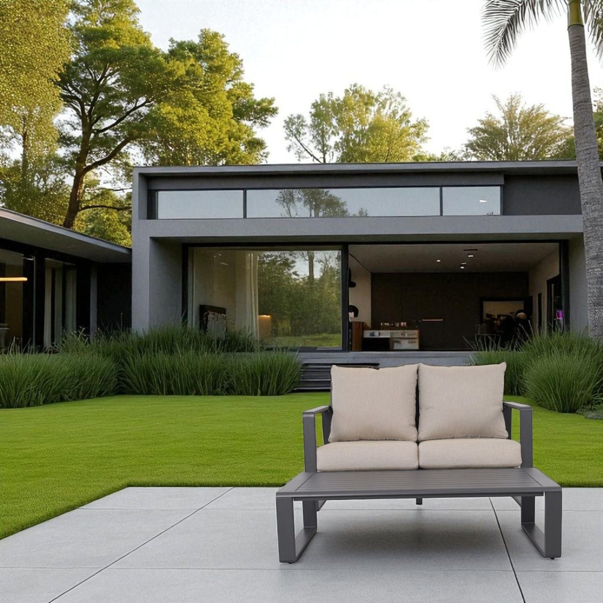 Outdoor Sofa Set with Rectangular Coffee Table - Aluminum Frame - Gray or Beige