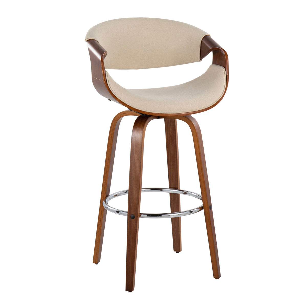 Mid-Century Modern Swivel Barstool Set with Walnut Frame - Multiple Colors