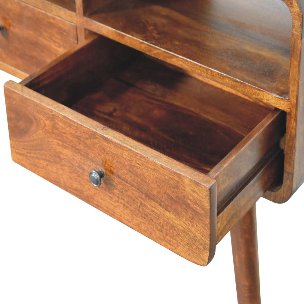 Solid Wood Triple Curved Console Table with Storage - Chestnut