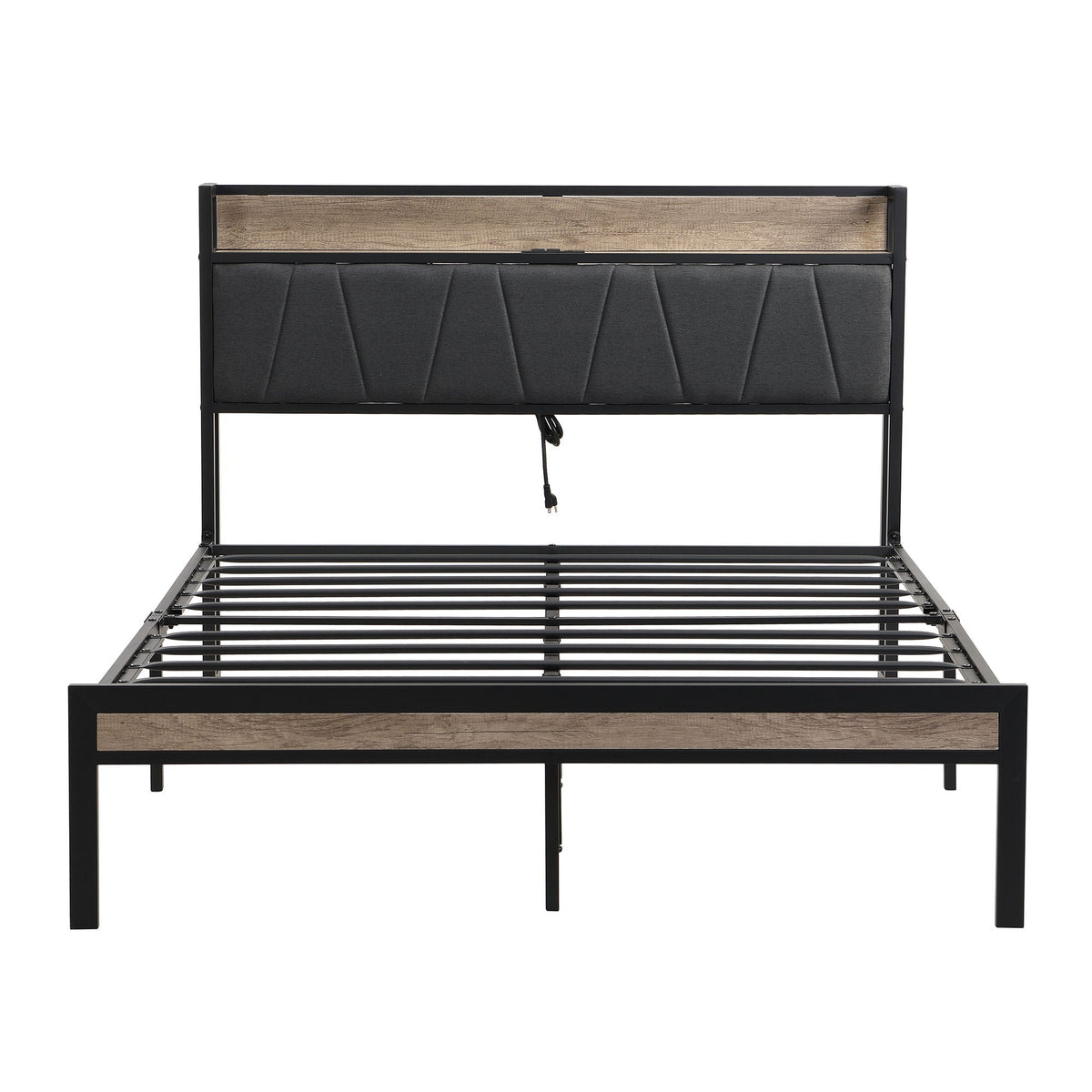 Modern Bed Frame with LED Lights and USB Charging - Light or Dark Brown