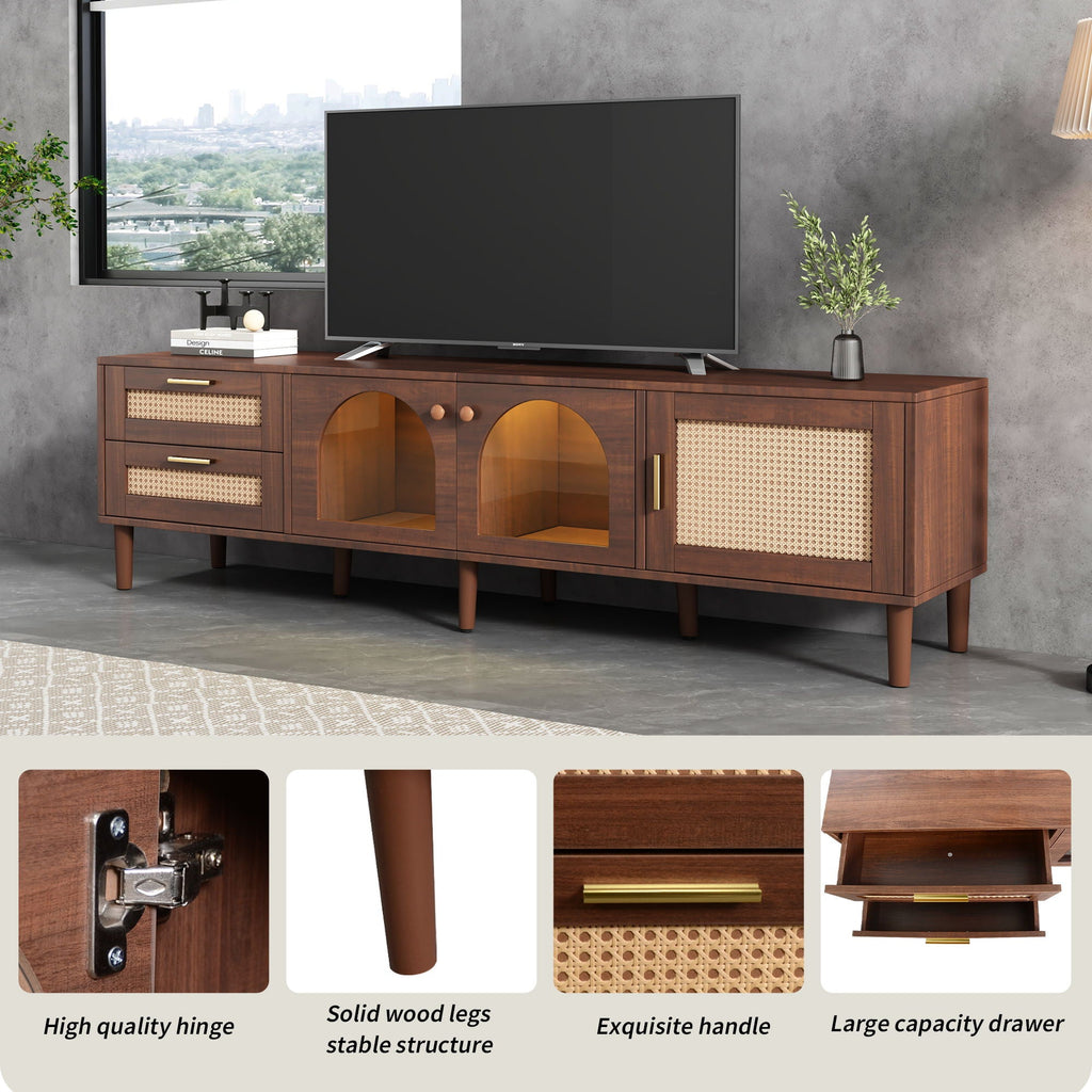 TV Stand With 3 Cabinets & 2 Drawers with LED Light - Dark Brown