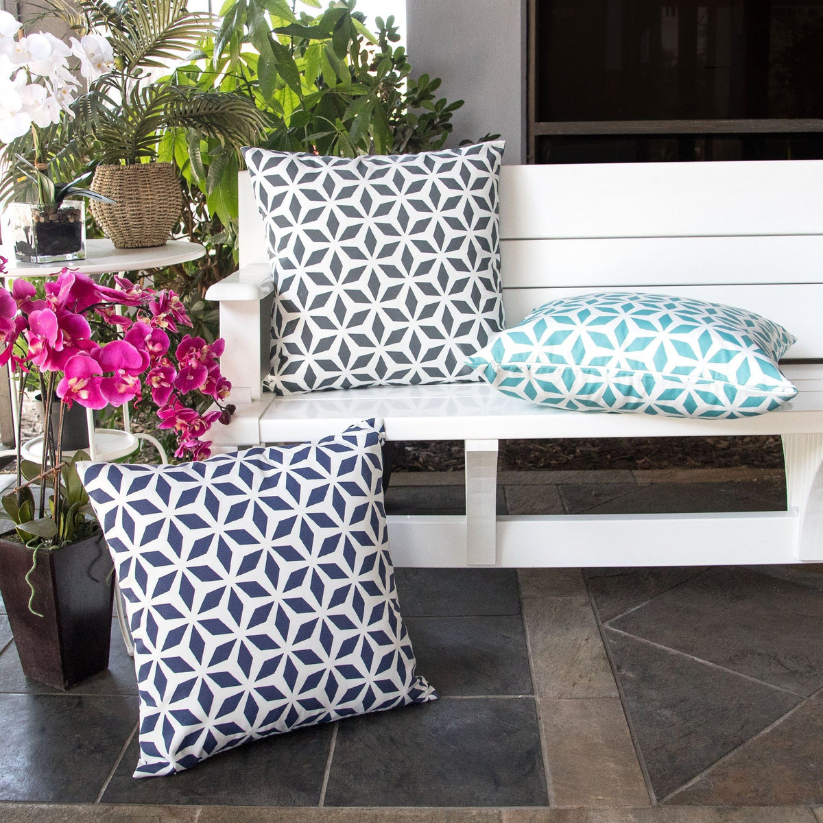 Crystal Burst Outdoor & Indoor Pillow with Weather Resistant Fabric - Light Blue or Black