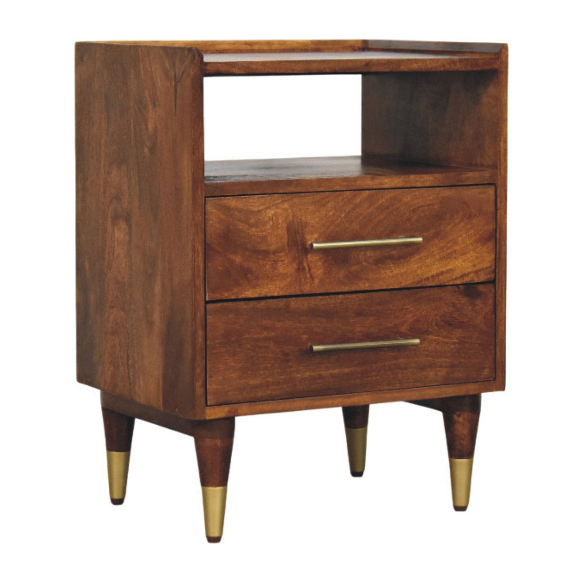 Solid Wood Nightstand with Chestnut Finish - Camden Mango Bedside Table
