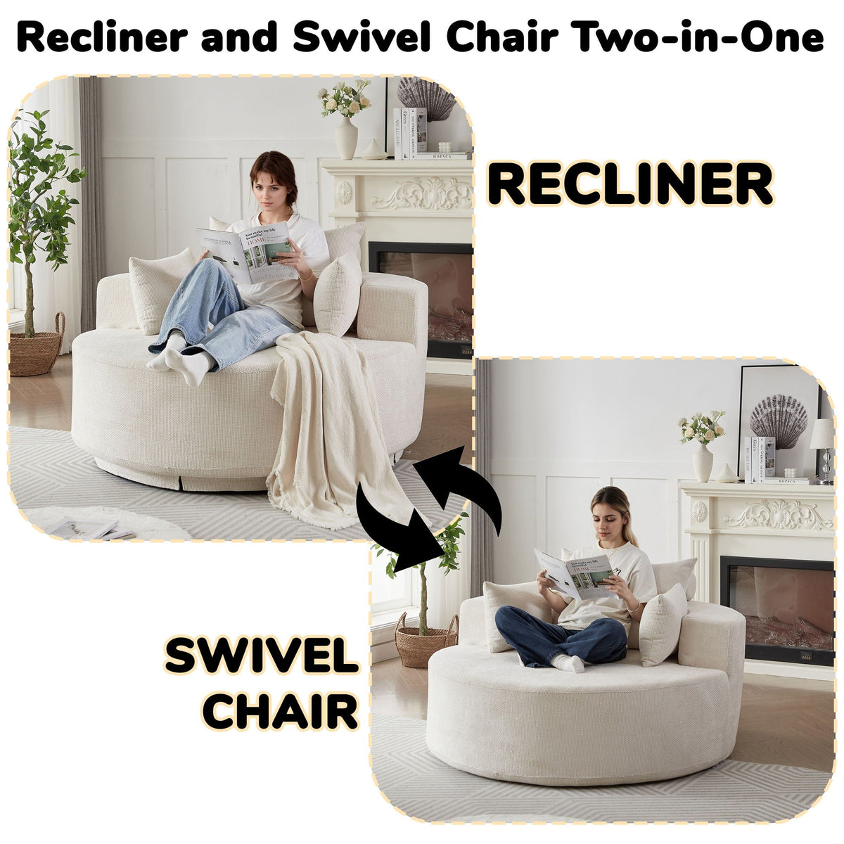 Swivel Sleeper Chair with Supportive Pillow and 360° Base - Multiple Colors