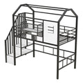 Metal Loft Bed With Roof Design and Storage Box with Guardrails and Integrated Ladder - Twin