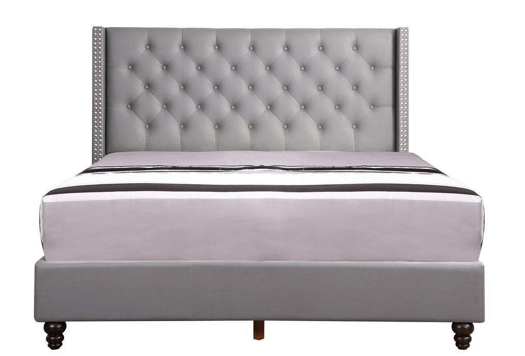 Nailhead Upholstered Bed with Deep Tufting - Dark Gray or Black