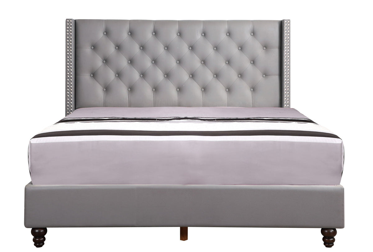 Nailhead Upholstered Bed with Deep Tufting - Dark Gray or Black