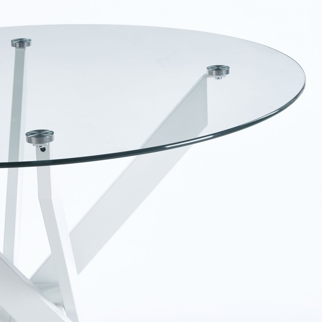 Dining Table With Cross Metal Leg And Tempered Glass