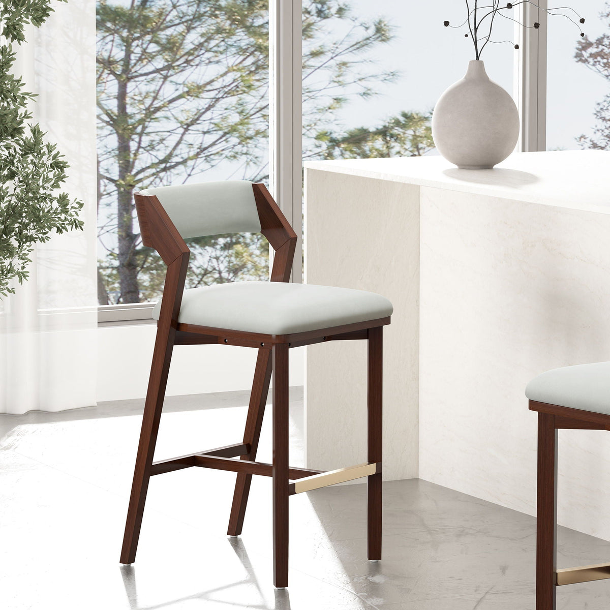 Bar Height Barstool with Backrest - Pearl Silver, White, Black, Dark Green