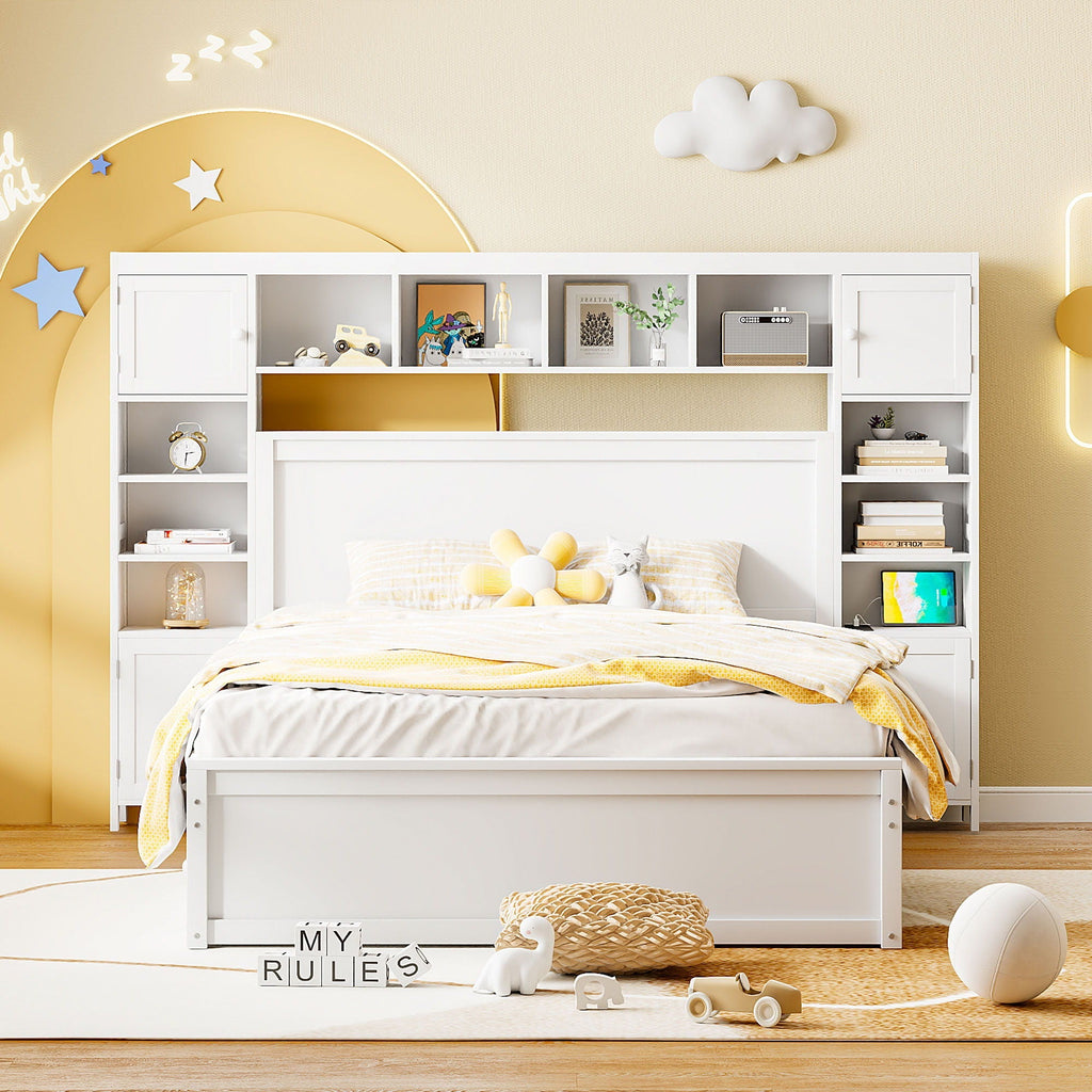 Queen Cabinet Bed with Storage, Drawers, and Charging Outlets - Multiple Colors