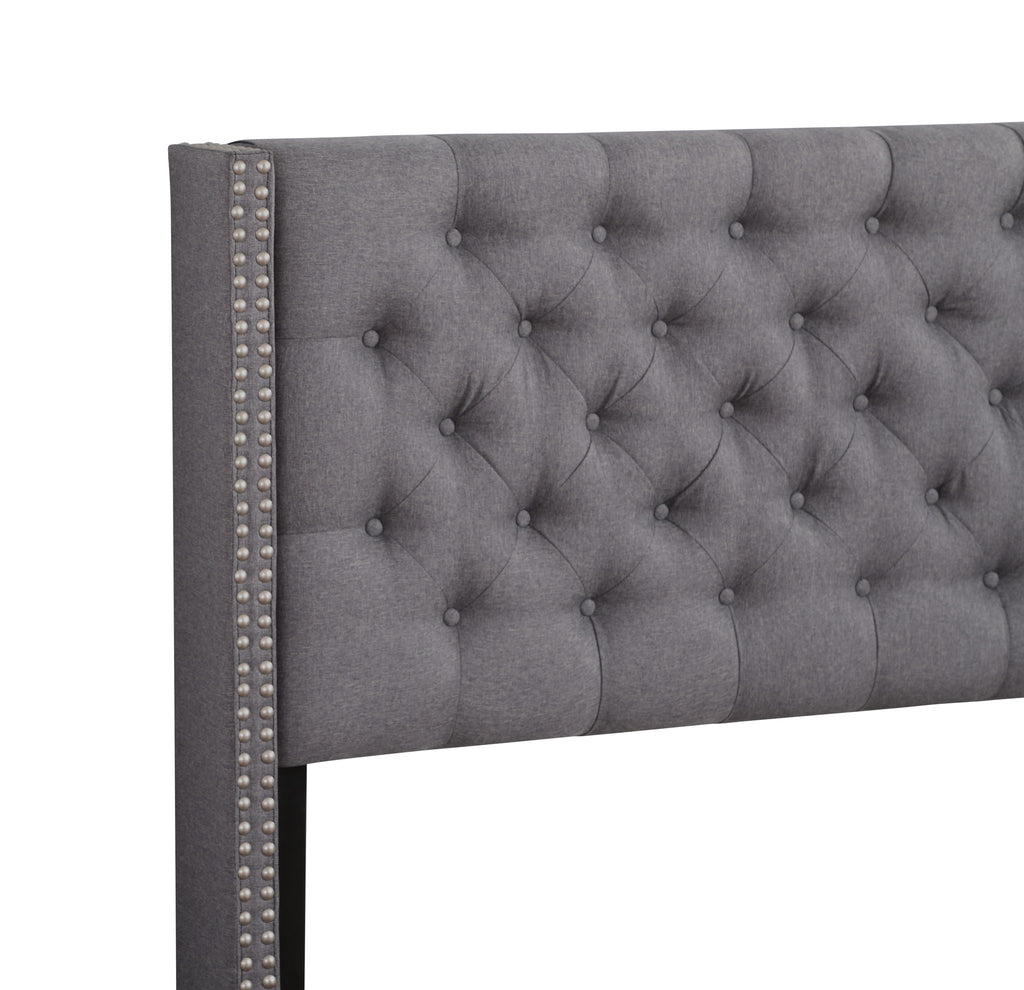 Nailhead Upholstered Bed with Deep Tufting - Dark Gray or Black