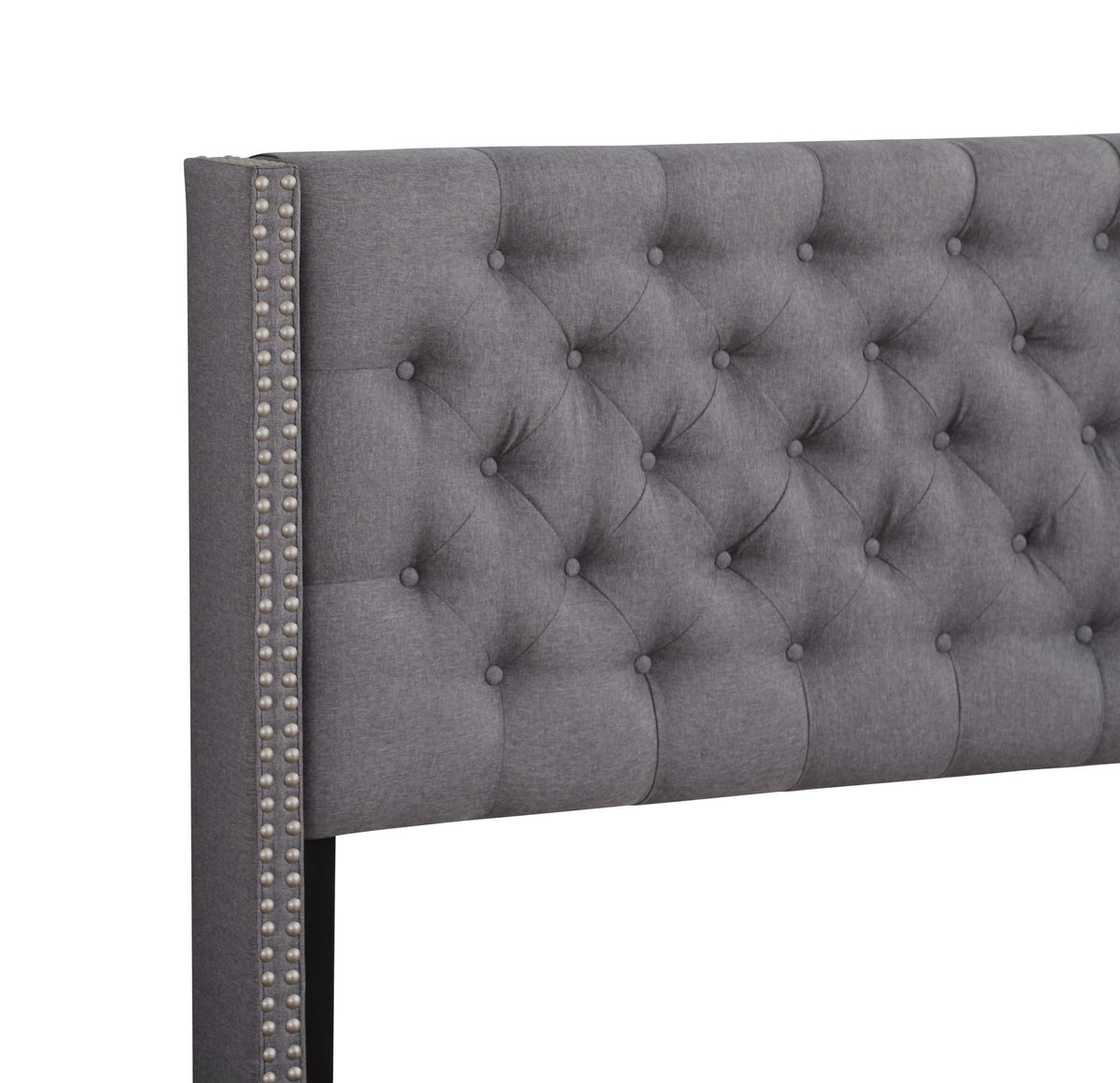 Nailhead Upholstered Bed with Deep Tufting - Dark Gray or Black