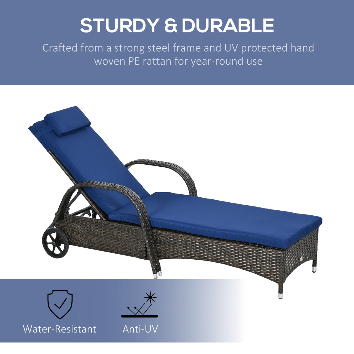 Wicker Outdoor Chaise Lounge with Adjustable Backrest - Brown