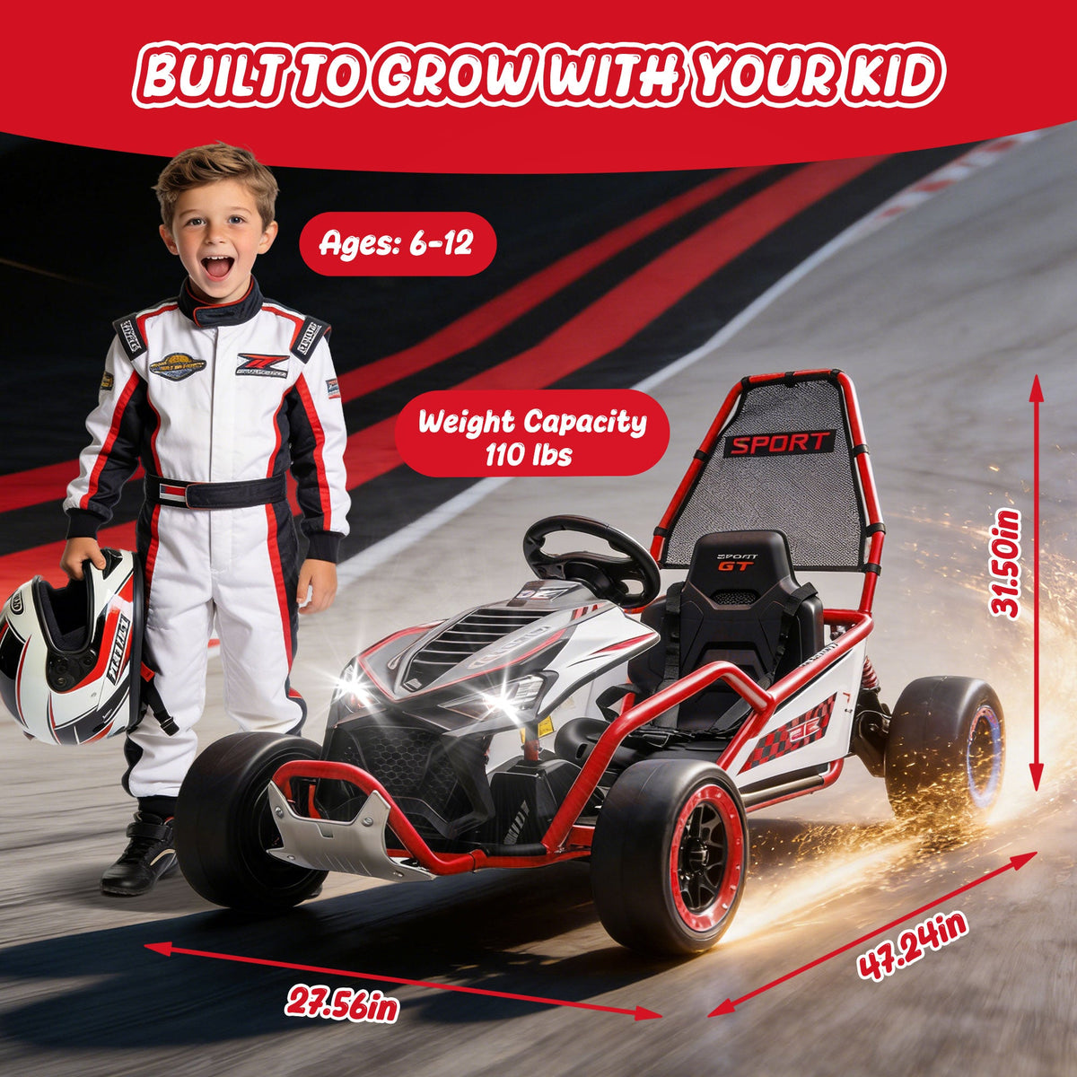 24V 400W Electric Kids Ride-On Toy with Drift and Bluetooth - Red
