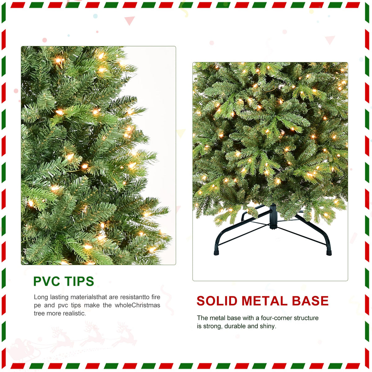 7FT Christmas Tree with 1375 Tips and 400 Warm Lights - PVC Realistic Look