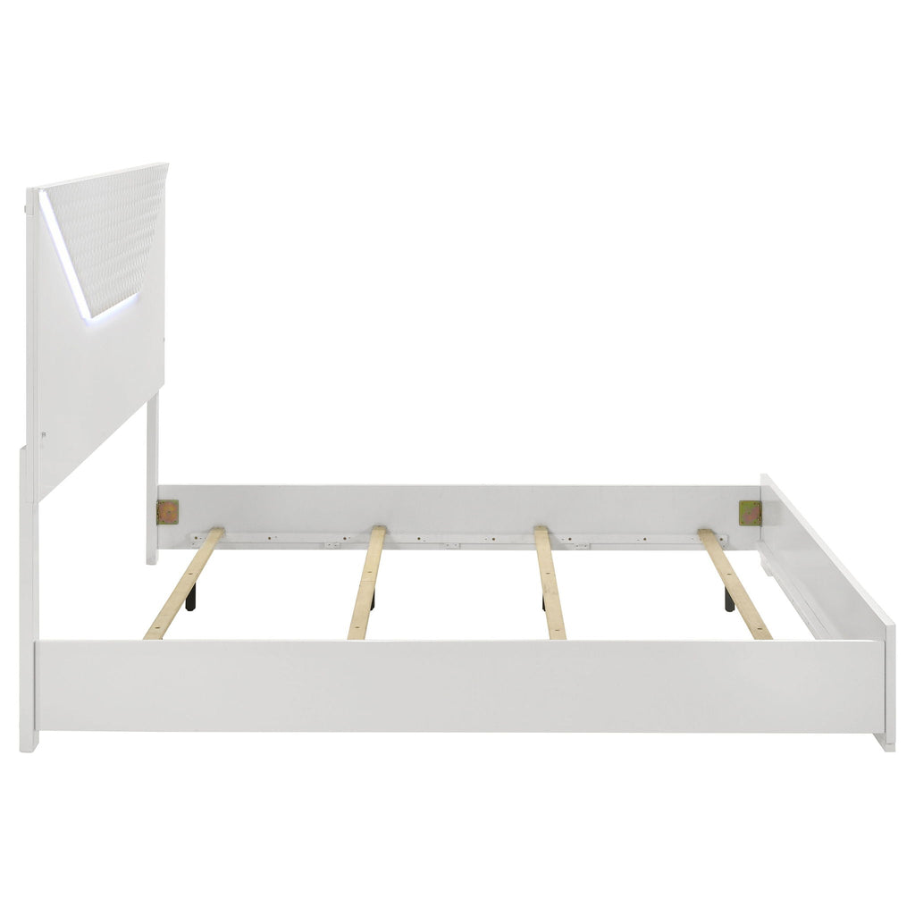 Pierce Panel Bed with LED Headboard - High Gloss Finish - White or Dark Gray