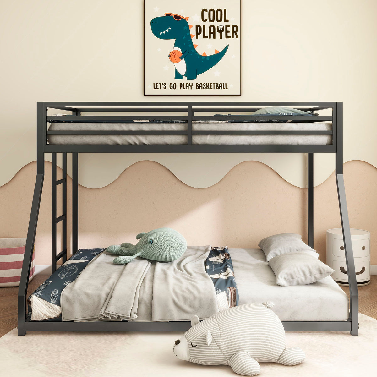 Metal Bunk Bed with Guardrails – Black