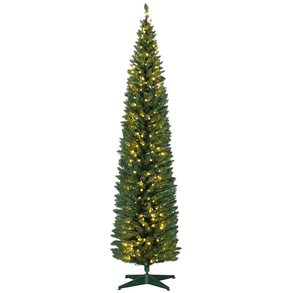 8' Slim Noble Fir Artificial Christmas Tree with Warm LED Lights - Green