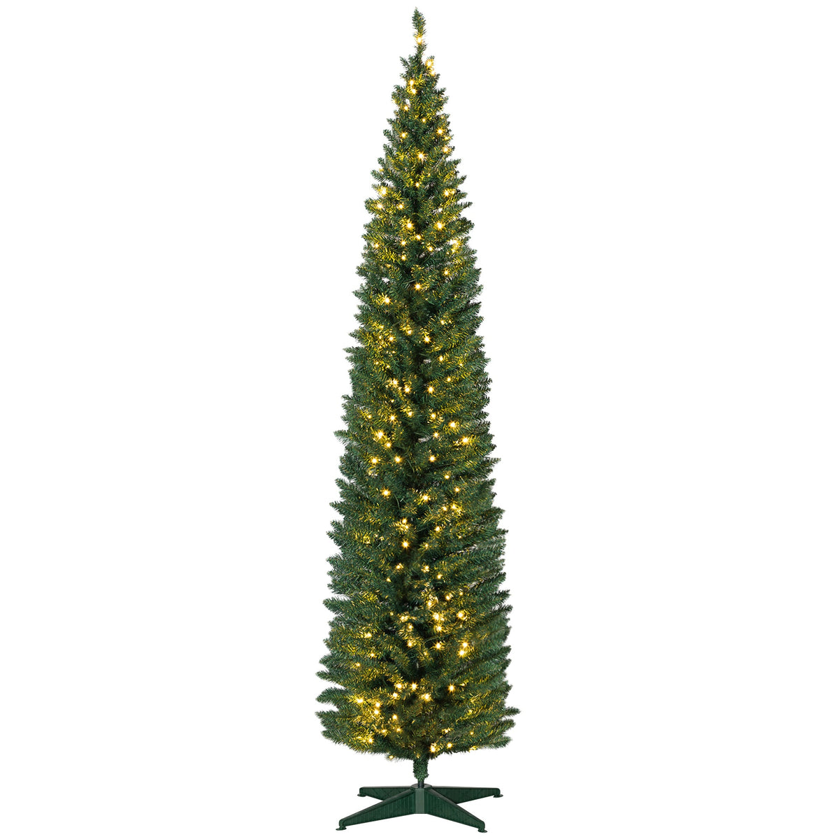 8' Slim Noble Fir Artificial Christmas Tree with Warm LED Lights - Green