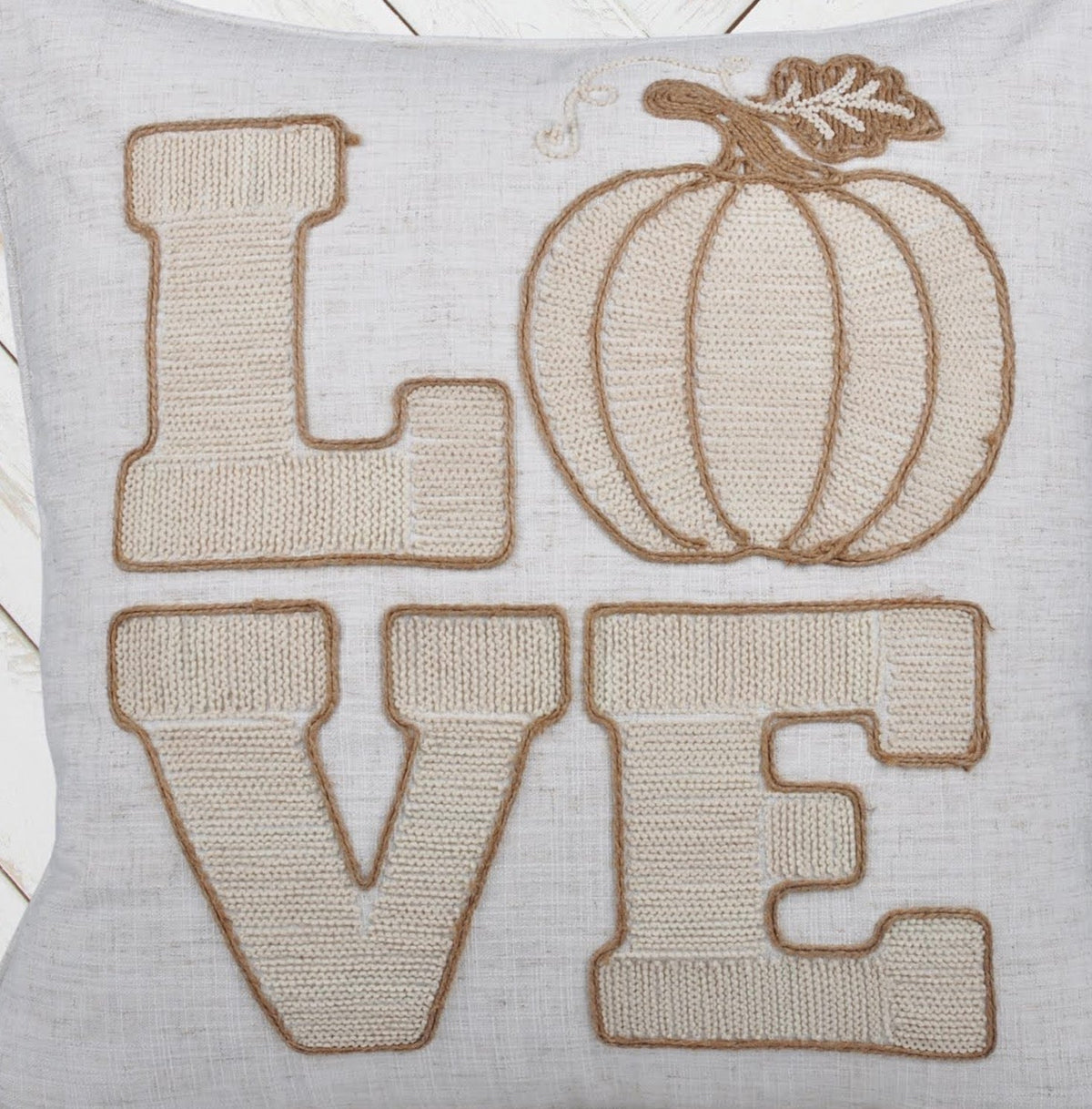 Rustic Pumpkin Embroidered Throw Pillow with Polyester Cover - Natural