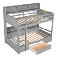 Twin Size Bunk Bed with Built-In Shelves and Storage Drawer - Dark Gray or White