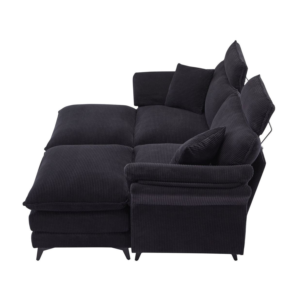 Modern Deep Seat Sectional Sofa with Ottoman - Corduroy - Black or Beige