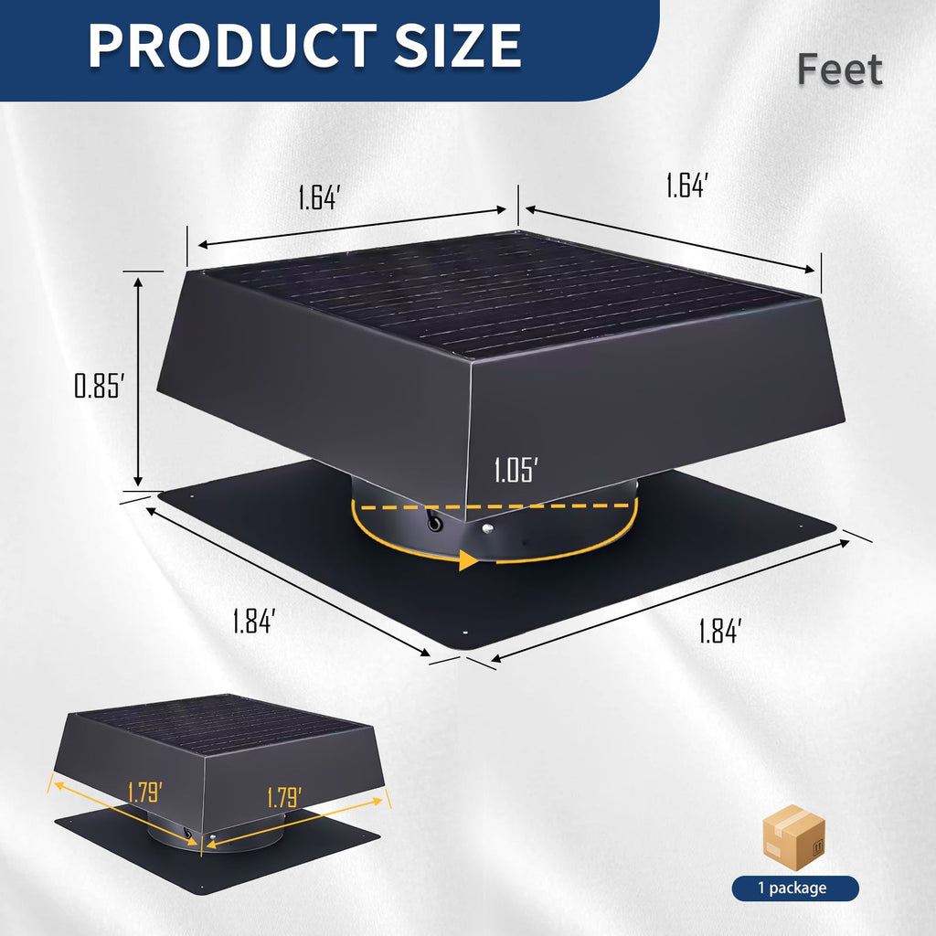 12" Flush Mount Solar Attic Vent with Dual Power Roof Exhaust Fan - Black
