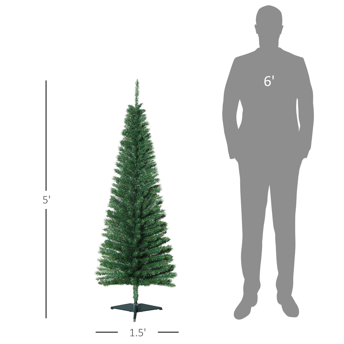 Artificial Pencil Christmas Tree with Slim Profile - Green