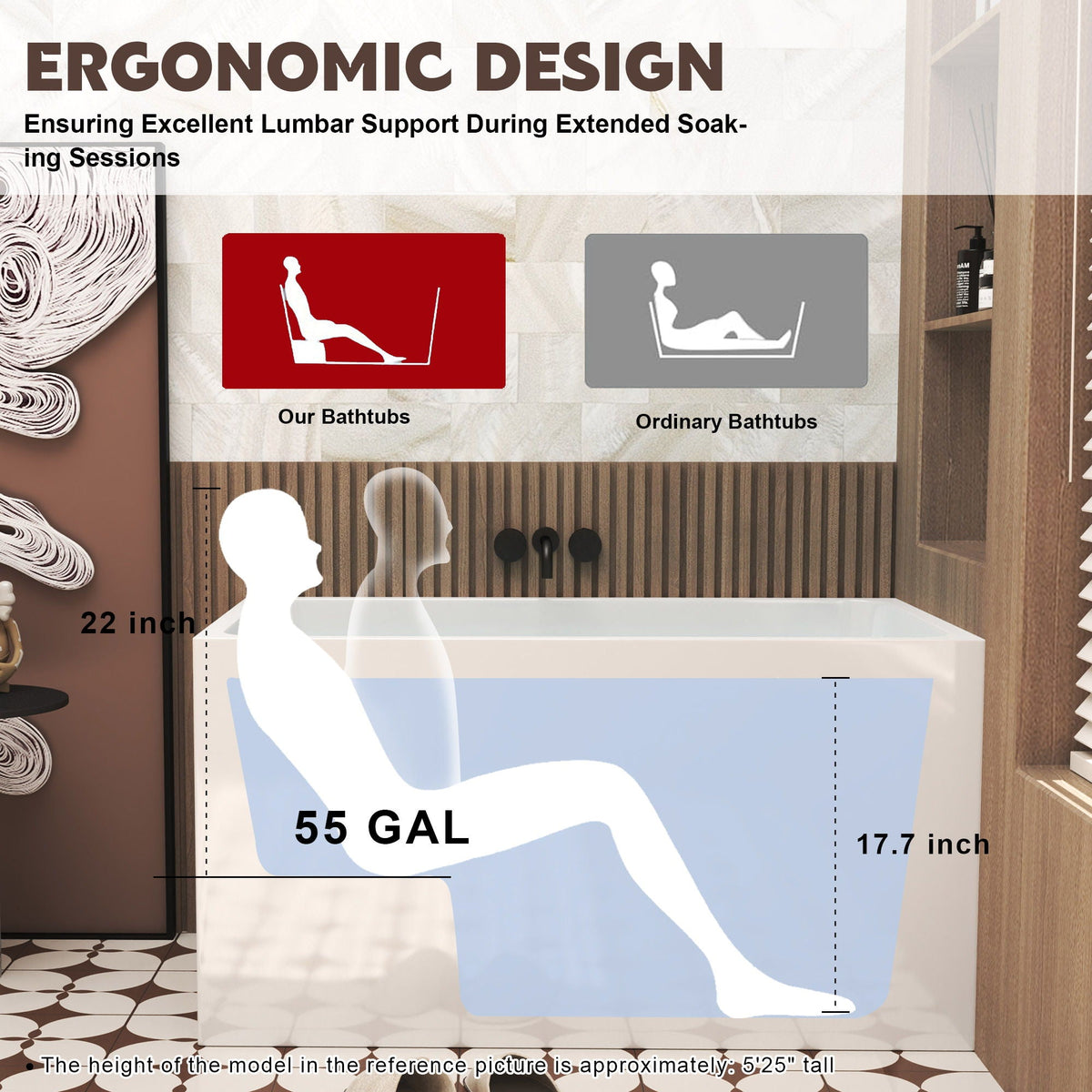 Gloss Freestanding Bathtub with Built-In Seat - White