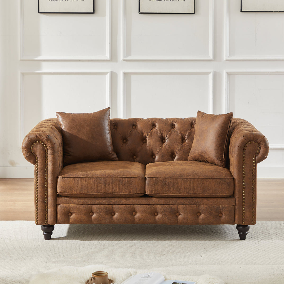 Contemporary Design Chesterfield Sofa with Tech Fabric Upholstery - Neutral