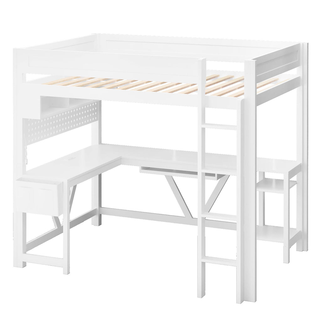 Gaming Loft Bed With Desk, Storage Shelves, LED and Charging Station - Full