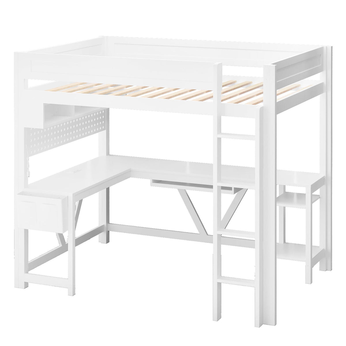 Gaming Loft Bed With Desk, Storage Shelves, LED and Charging Station - Full