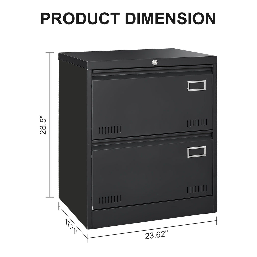 Black Metal Lateral Filing Cabinet with Lock – 2 Drawer Office File Cabinet