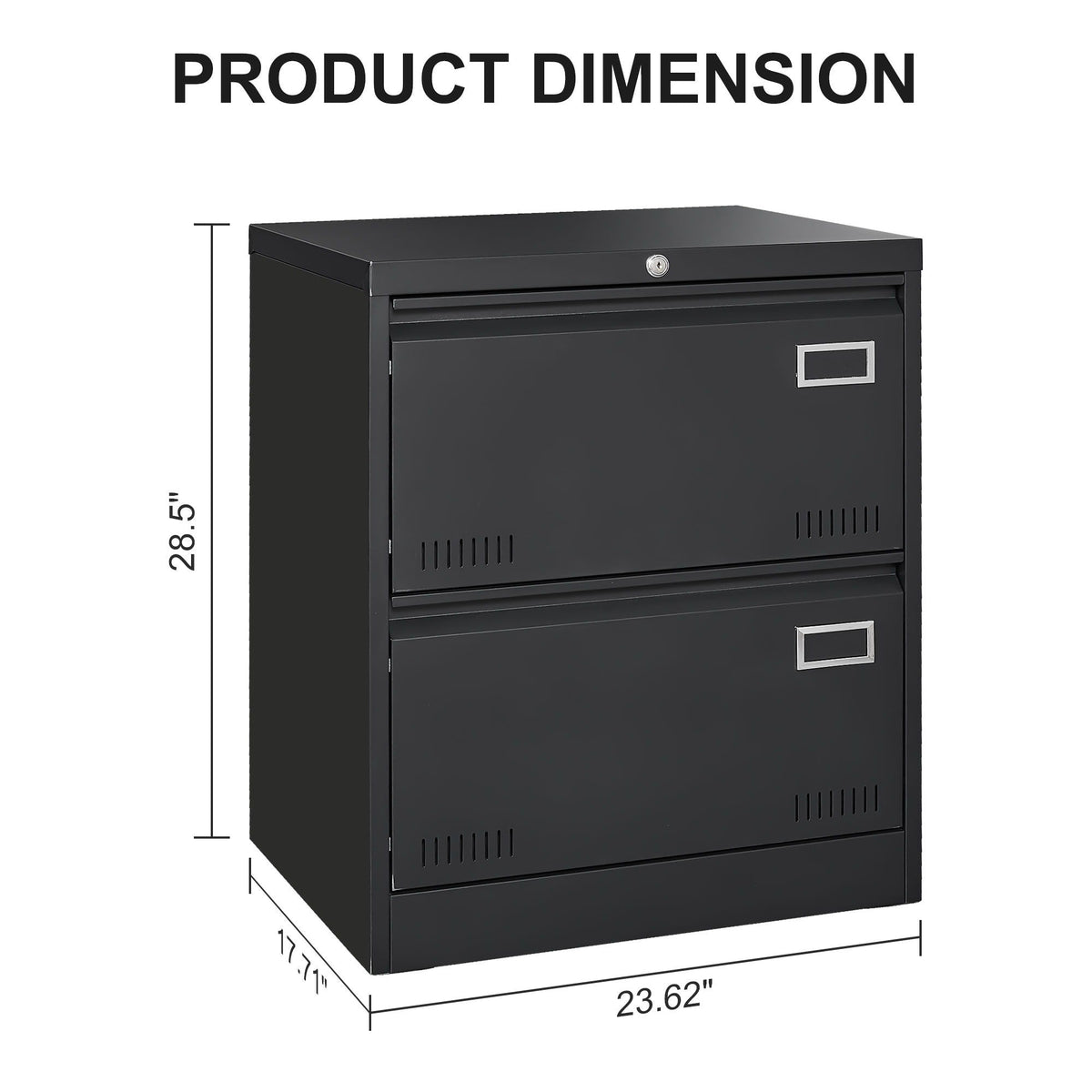 Black Metal Lateral Filing Cabinet with Lock – 2 Drawer Office File Cabinet