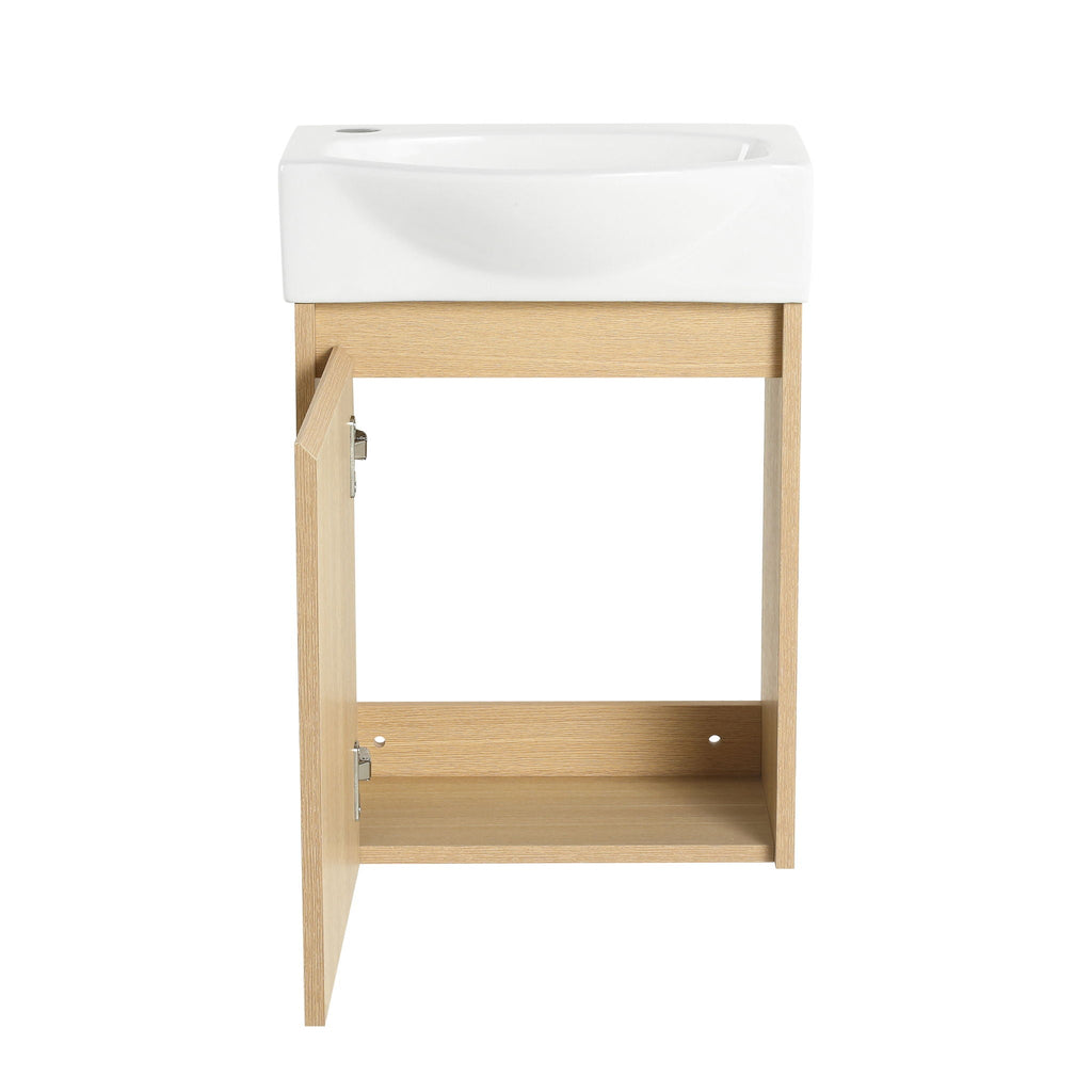 Modern Bathroom Vanity with Ceramic Basin and Storage Cabinet - Light Brown, Black, or White