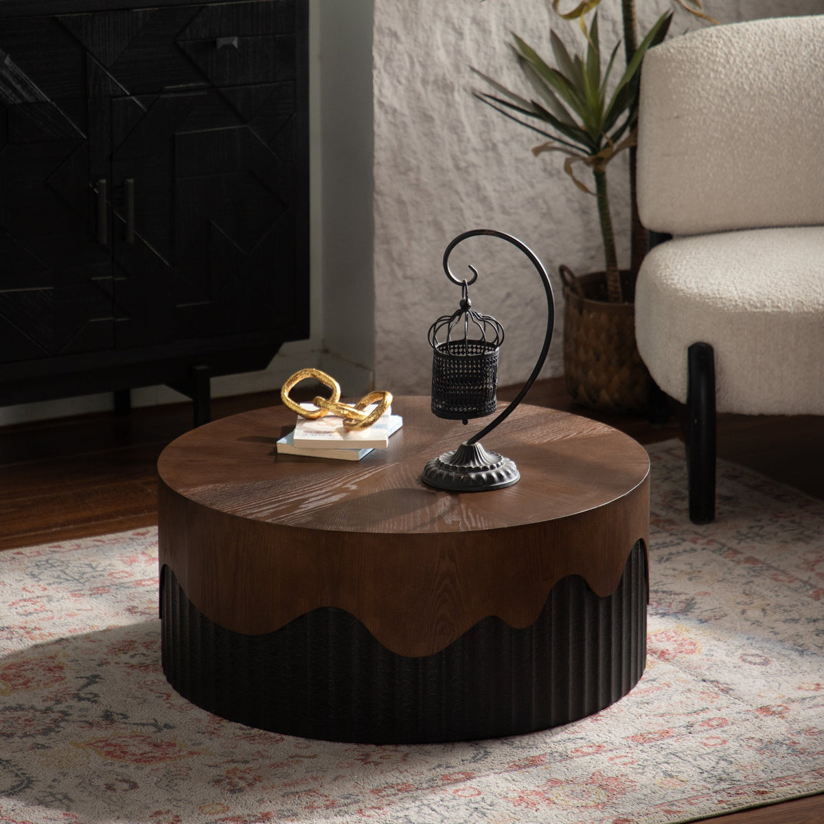 Handcrafted Round Coffee Table with Sturdy Design - Walnut