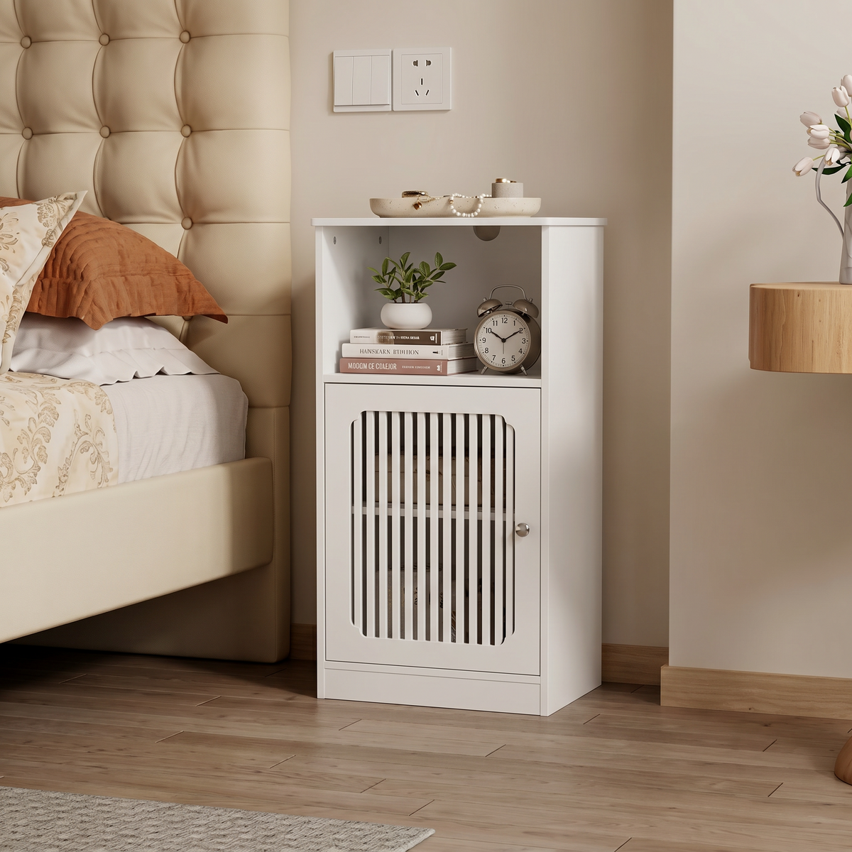 Bathroom Low Cabinet with Louvered Door - Particle Board & MDF, White