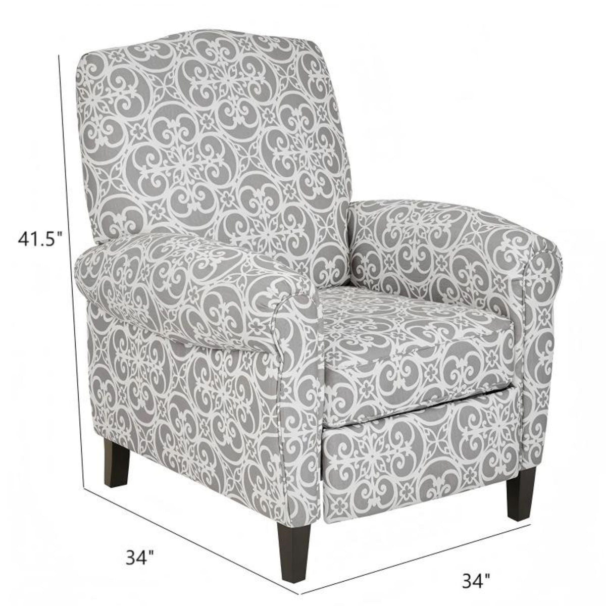 Kirby Transitional Push Back Recliner Chair with Solid Wood Frame - Blue or Gray