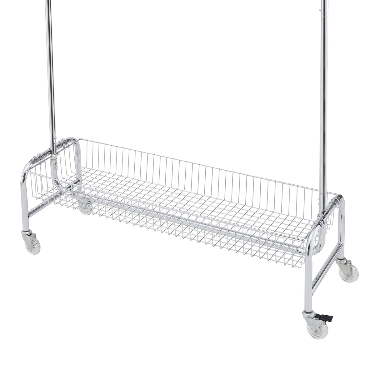 Heavy Duty Iron Garment Rack with Basket on Wheels - Silver